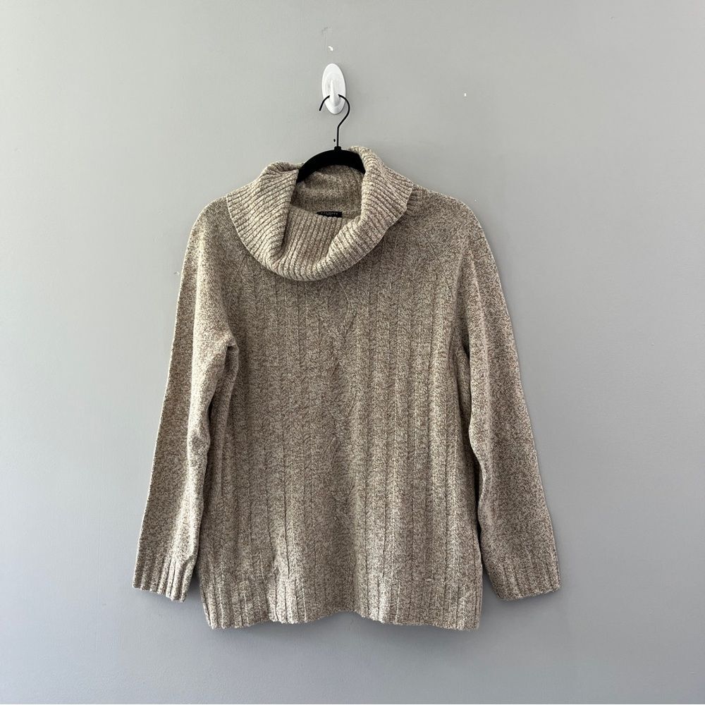 Talbots Cowl Neck Sweater Wool Cotton Neutral Knit Womens Size Large Petite